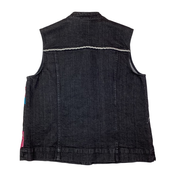 Chico’s Platinum Embroidered Black Denim Vest - Picture 2 of 10